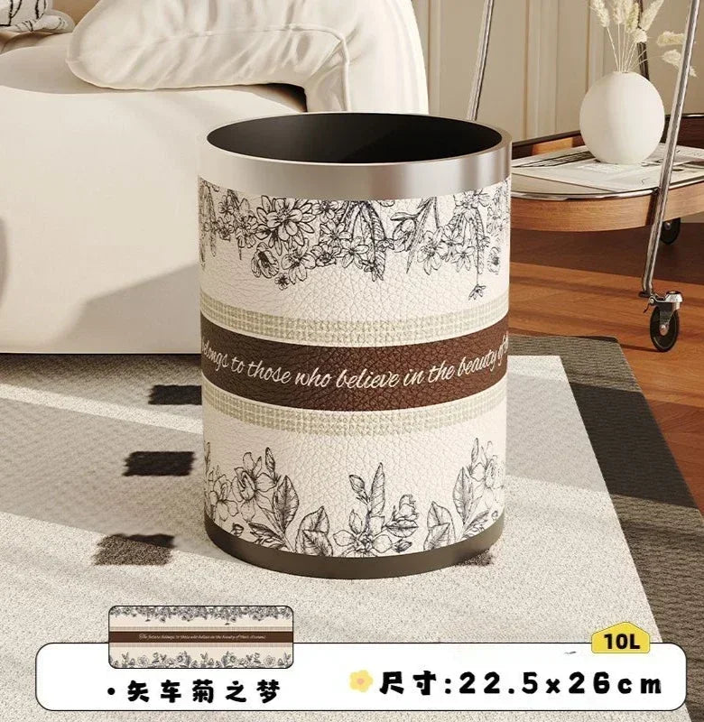 Round Leather Wastebasket – Eco-Friendly Home Trash Bin
