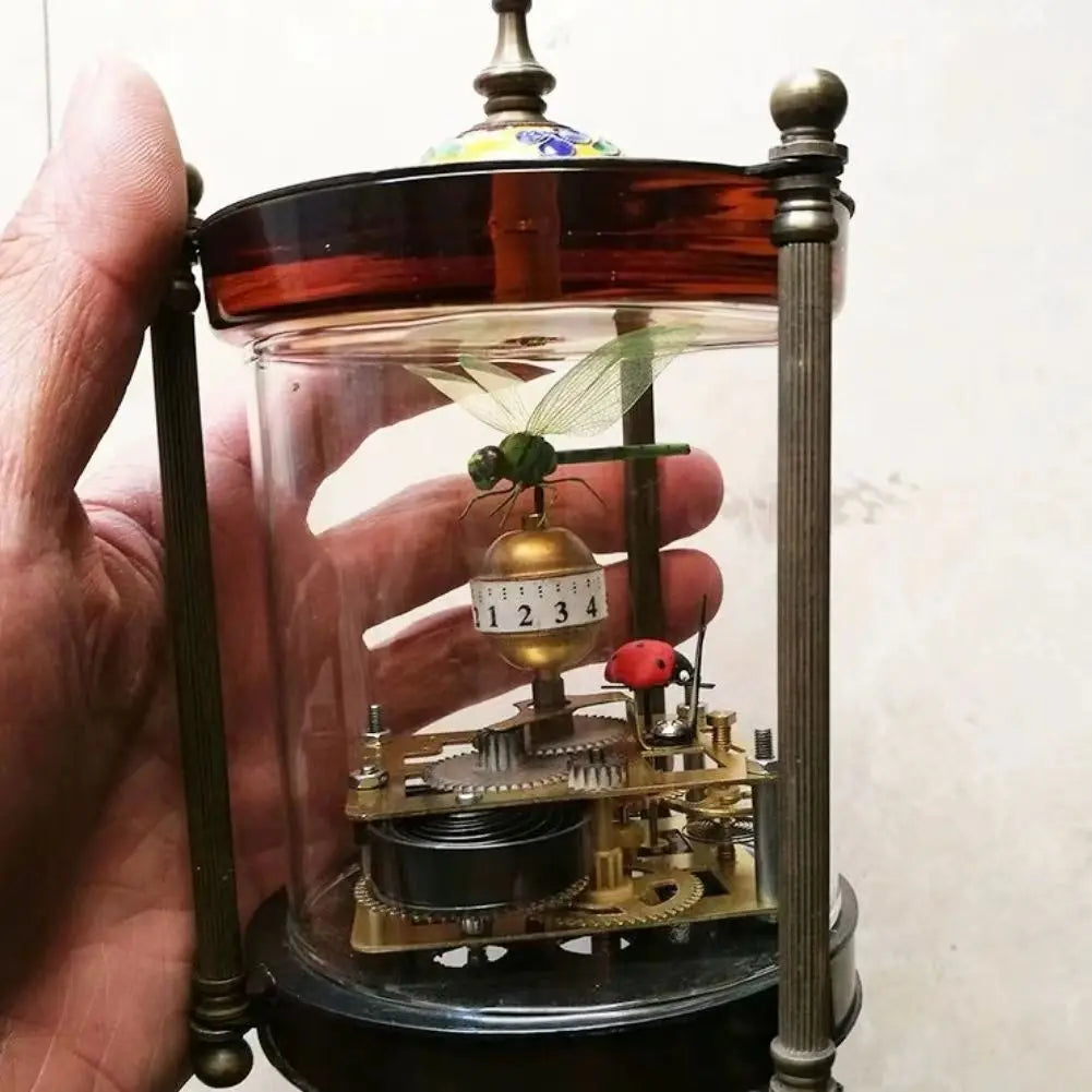Antique Brass & Glass Mechanical Clock — Exquisite Desktop Decor