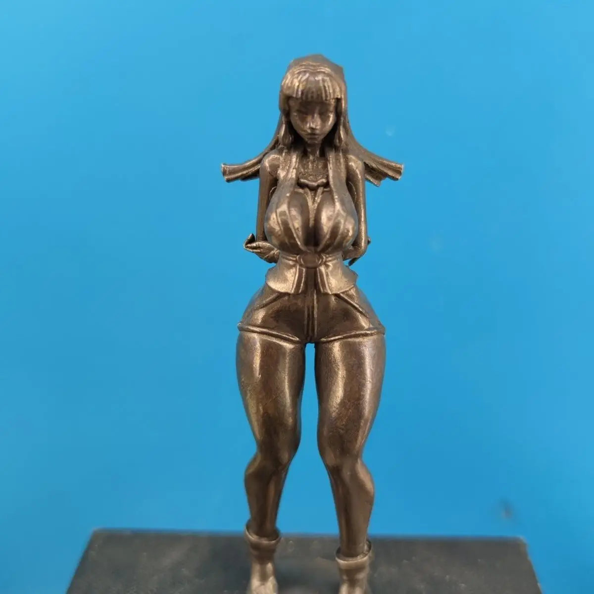 Antiqued Brass Anime Girl Miniature Figurine — Collectible Desktop Ornament
