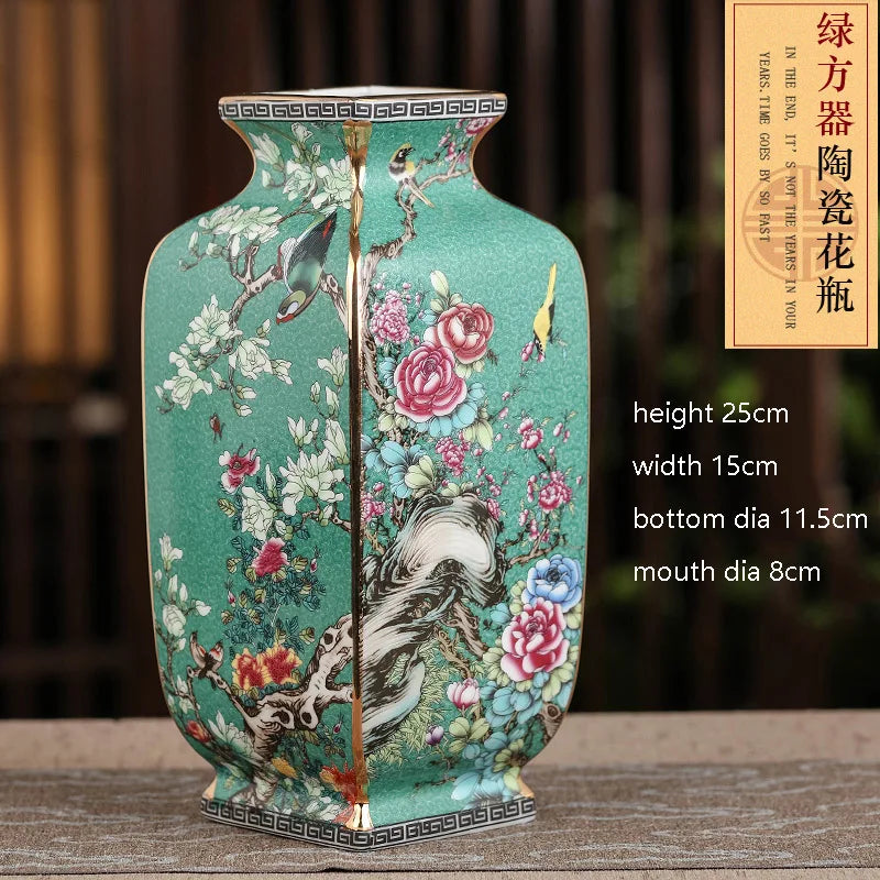 Jingdezhen Enamel Porcelain Square Vase – Chinese Collectible Decorative Piece