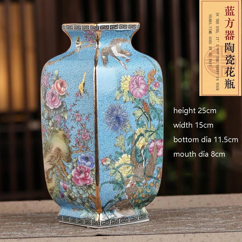 Jingdezhen Enamel Porcelain Square Vase – Chinese Collectible Decorative Piece