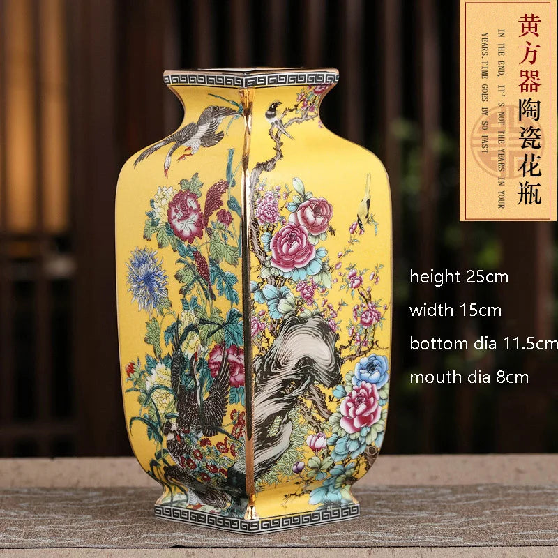 Jingdezhen Enamel Porcelain Square Vase – Chinese Collectible Decorative Piece