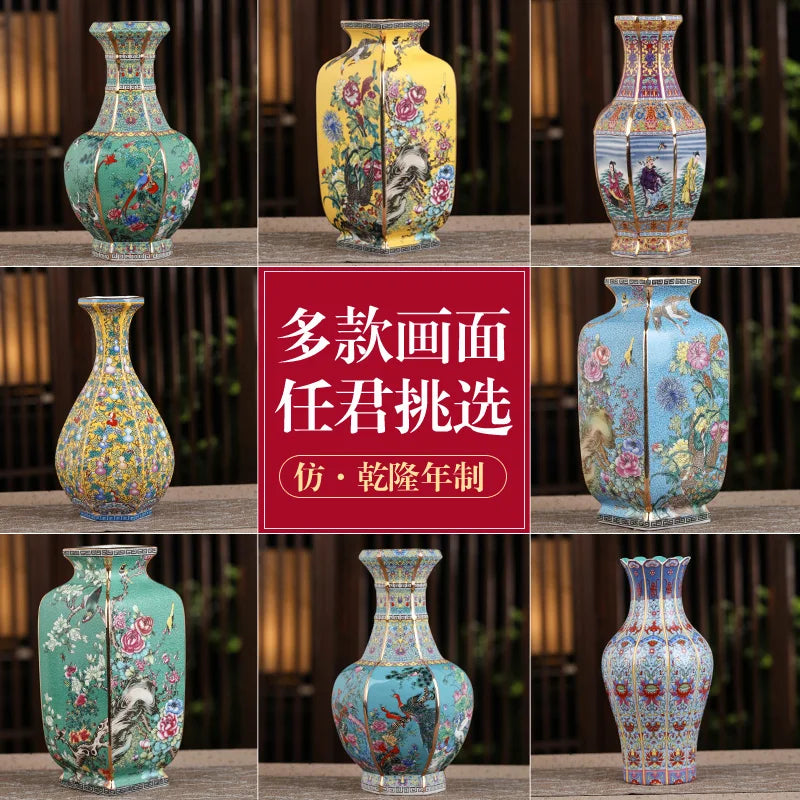Jingdezhen Enamel Porcelain Square Vase – Chinese Collectible Decorative Piece