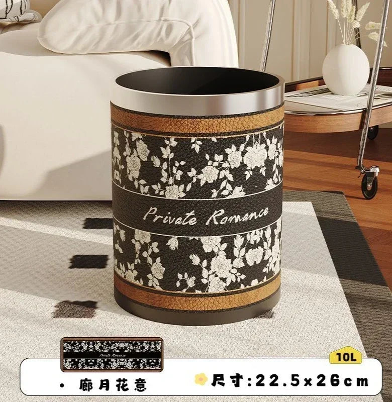 Round Leather Wastebasket – Eco-Friendly Home Trash Bin