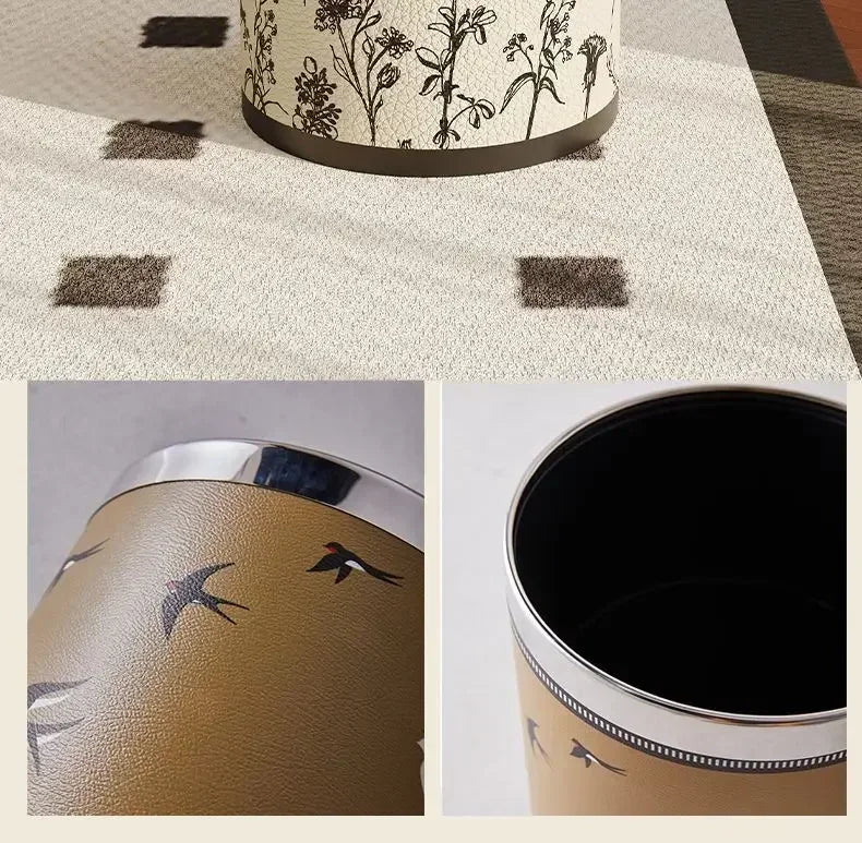 Round Leather Wastebasket – Eco-Friendly Home Trash Bin