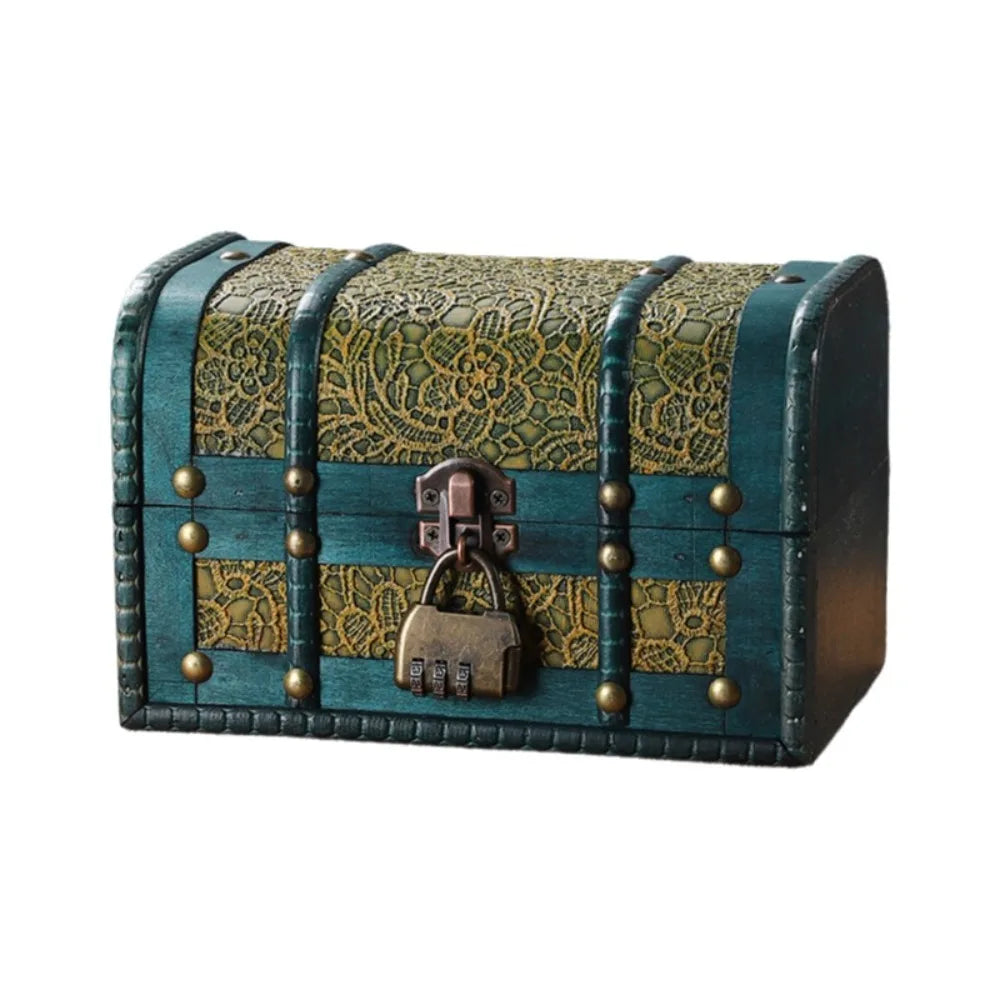 Antique Finish Wooden Jewelry & Keepsake Box — Carved Lid Home Decoration