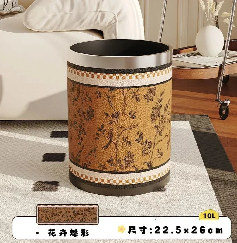 Round Leather Wastebasket – Eco-Friendly Home Trash Bin