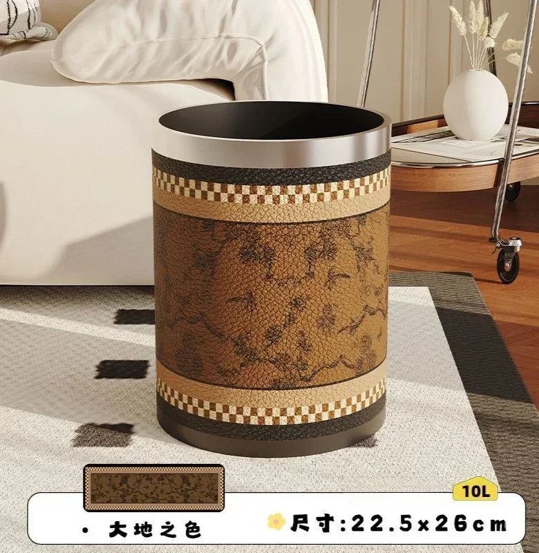 Round Leather Wastebasket – Eco-Friendly Home Trash Bin