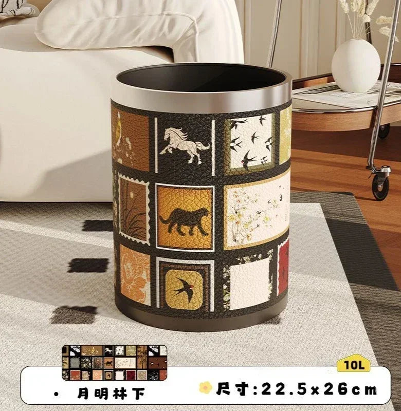 Round Leather Wastebasket – Eco-Friendly Home Trash Bin