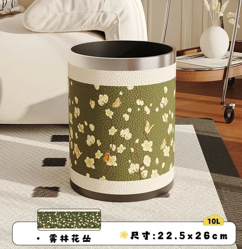 Round Leather Wastebasket – Eco-Friendly Home Trash Bin