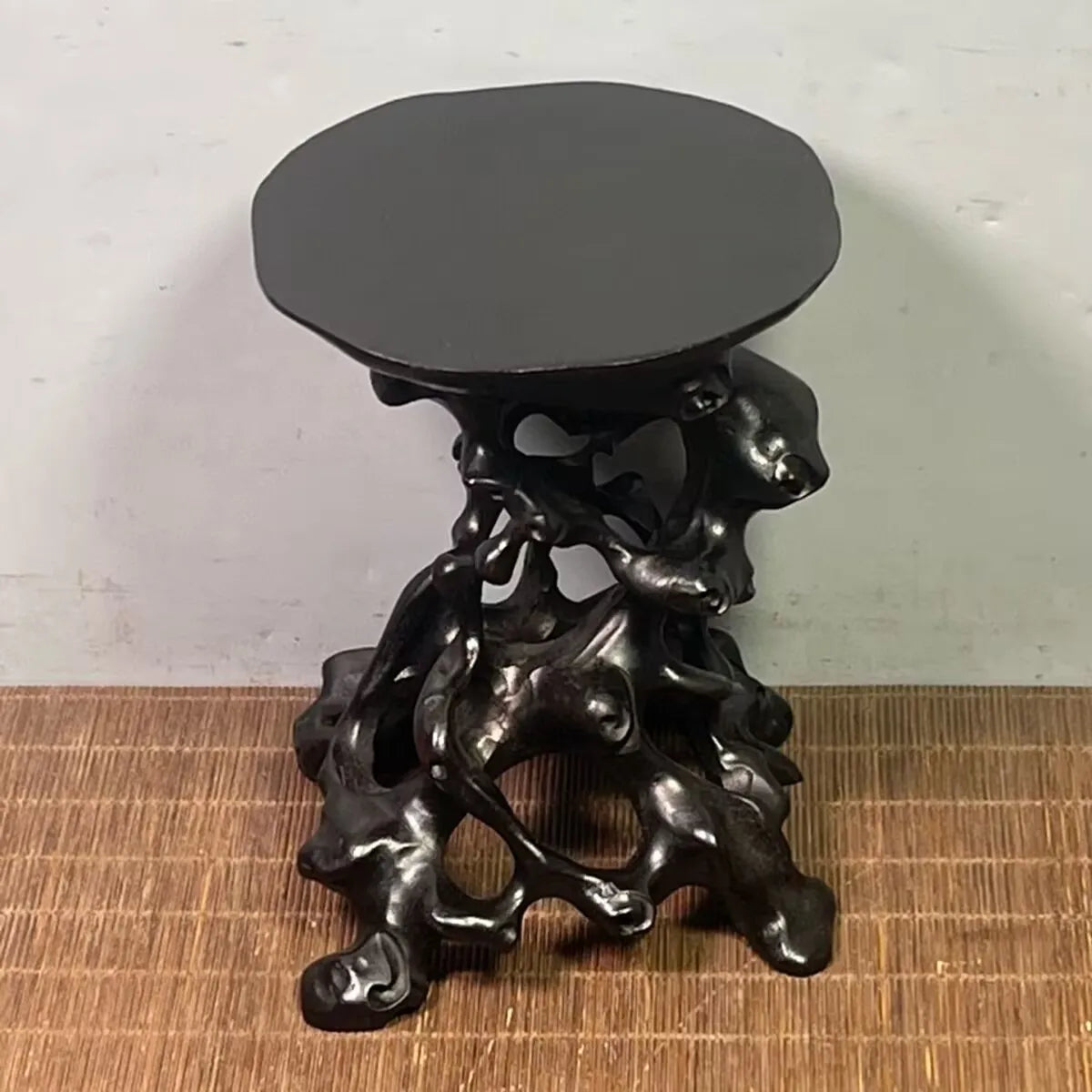 Antique Ebony Wood Display Stand Base — For Miniatures, Vases & Figurines