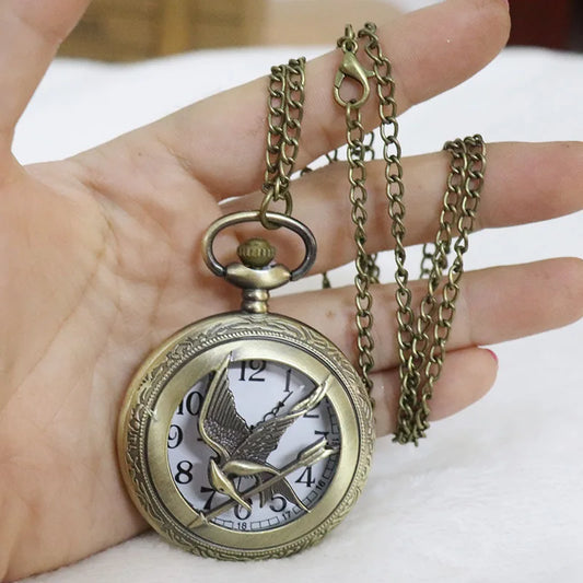 Antique Bronze Pocket Watch Necklace – Unisex Quartz Pendant Chain Timepiece