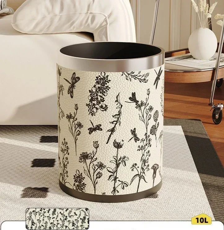 Round Leather Wastebasket – Eco-Friendly Home Trash Bin