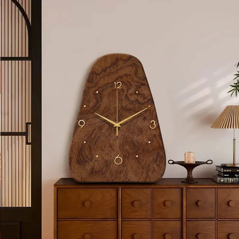 Wood Grain Geometric Silent Table and Wall Clock – Dual-Use Desk Clock