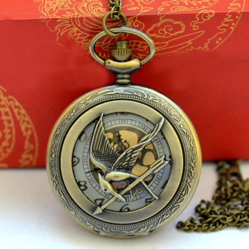 Antique Bronze Pocket Watch Necklace – Unisex Quartz Pendant Chain Timepiece