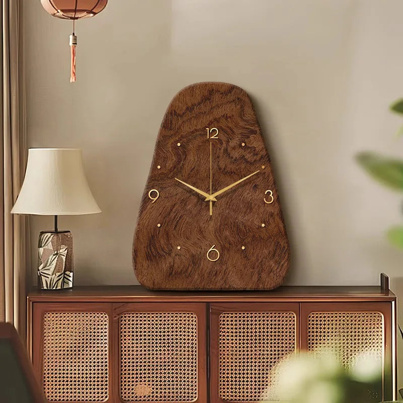 Wood Grain Geometric Silent Table and Wall Clock – Dual-Use Desk Clock
