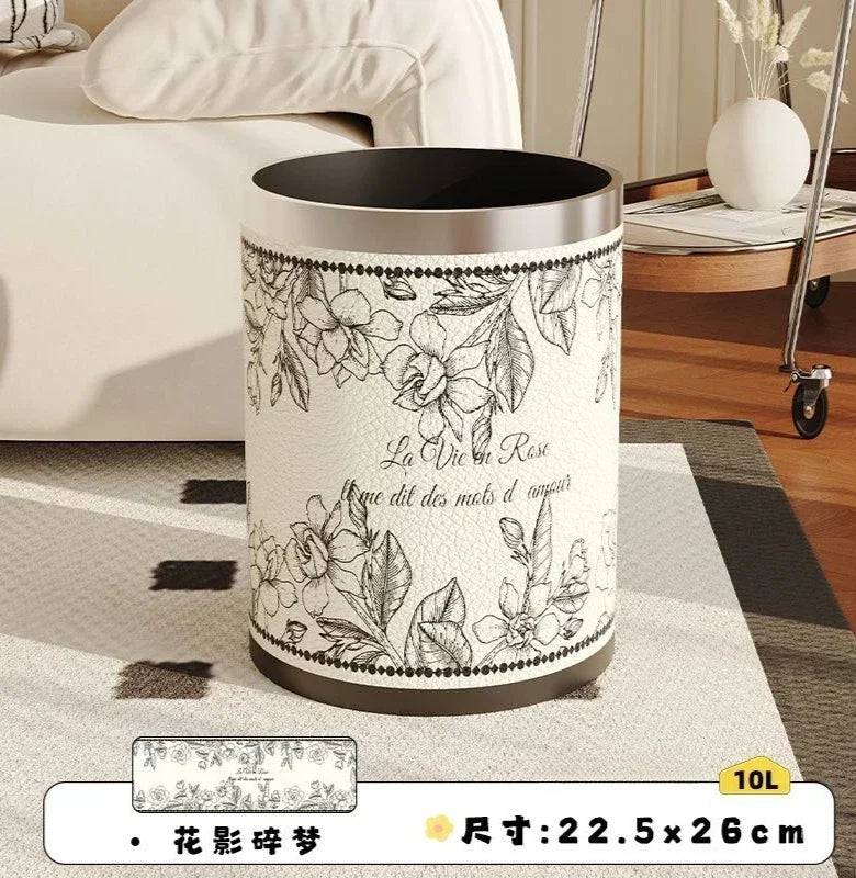 Round Leather Wastebasket – Eco-Friendly Home Trash Bin