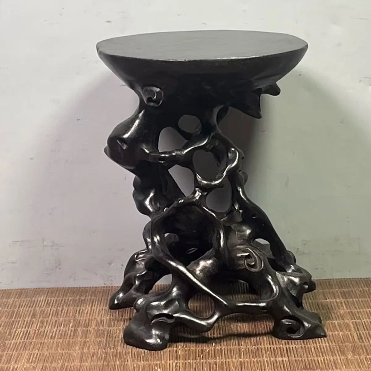 Antique Ebony Wood Display Stand Base — For Miniatures, Vases & Figurines