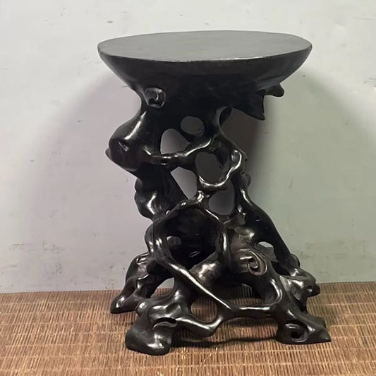 Antique Ebony Wood Display Stand Base — For Miniatures, Vases & Figurines
