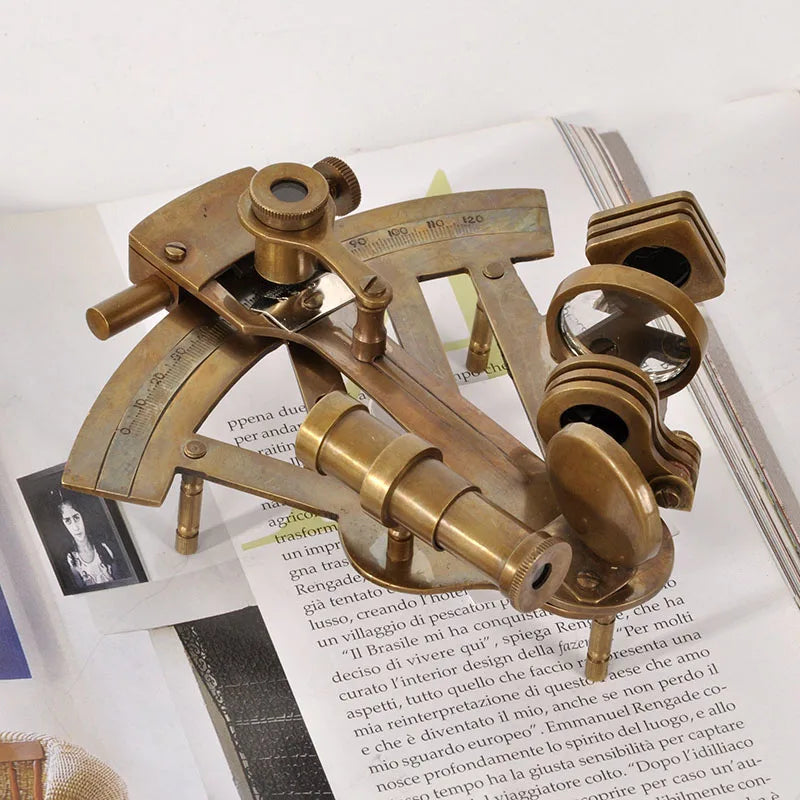 Pure Copper Antique Sextant Model — Nautical Desktop Ornament & Photography Prop