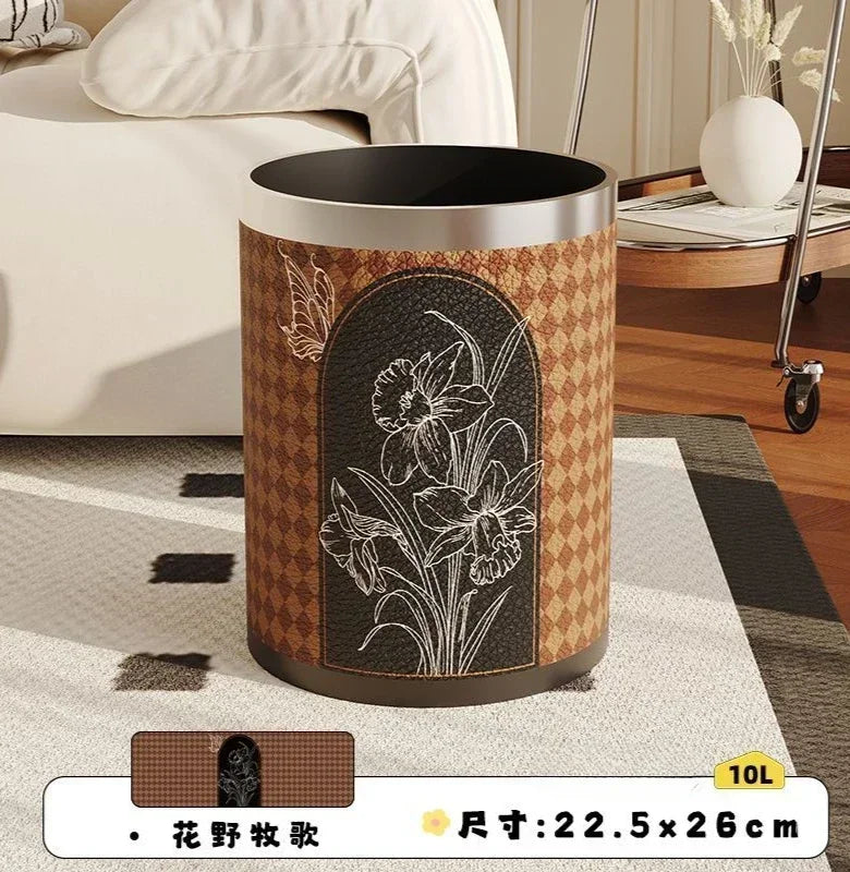 Round Leather Wastebasket – Eco-Friendly Home Trash Bin