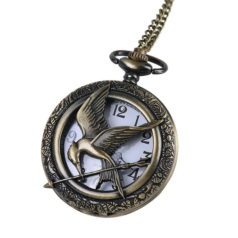 Antique Bronze Pocket Watch Necklace – Unisex Quartz Pendant Chain Timepiece
