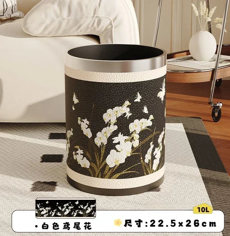 Round Leather Wastebasket – Eco-Friendly Home Trash Bin