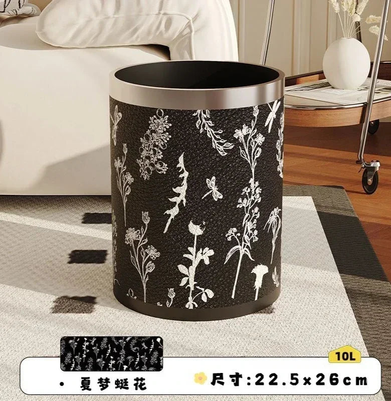 Round Leather Wastebasket – Eco-Friendly Home Trash Bin