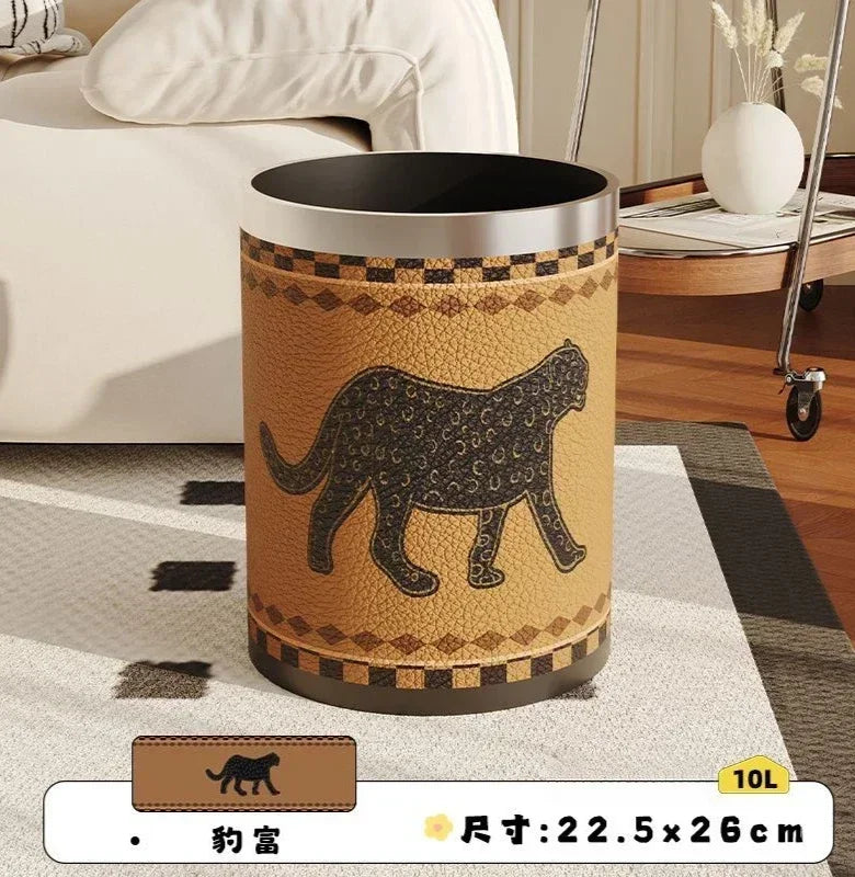 Round Leather Wastebasket – Eco-Friendly Home Trash Bin