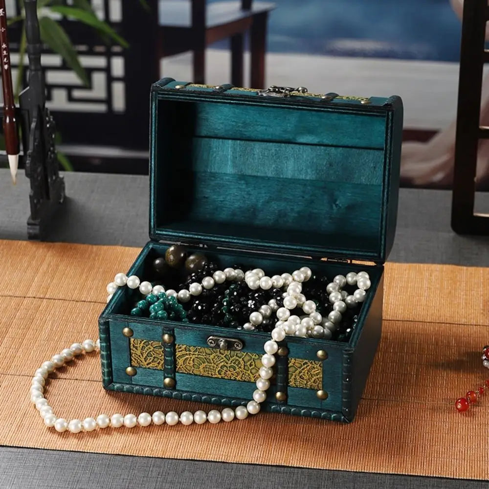 Antique Finish Wooden Jewelry & Keepsake Box — Carved Lid Home Decoration