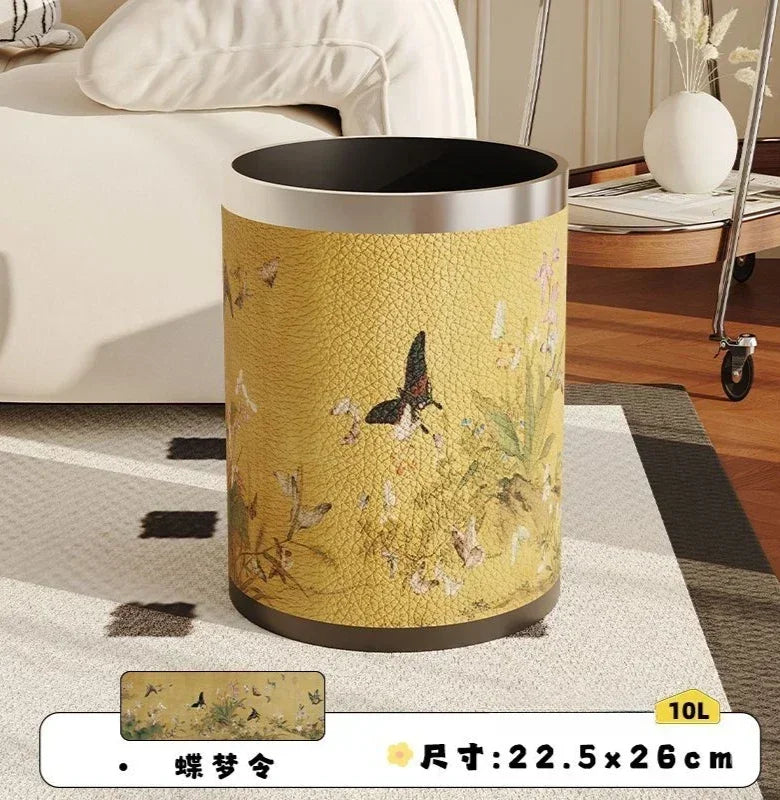Round Leather Wastebasket – Eco-Friendly Home Trash Bin