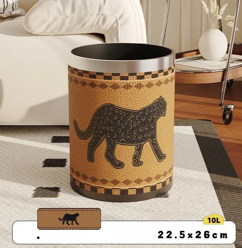 Round Leather Wastebasket – Eco-Friendly Home Trash Bin