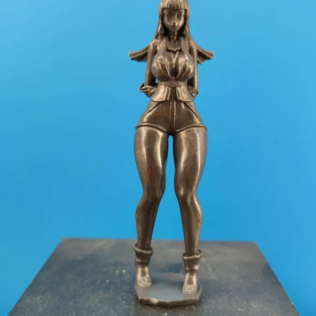 Antiqued Brass Anime Girl Miniature Figurine — Collectible Desktop Ornament