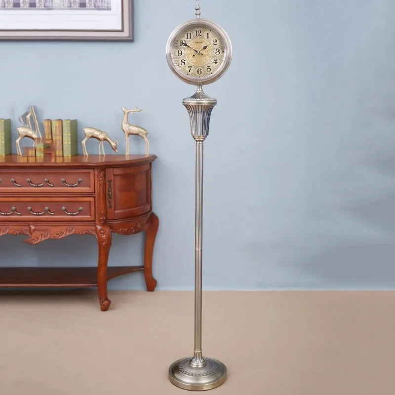 Antique Style Silent Floor Clock — Retro European Standing Clock for Living Room