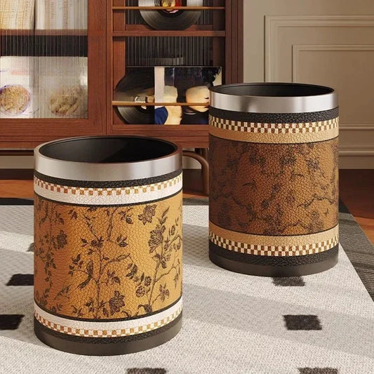 Round Leather Wastebasket – Eco-Friendly Home Trash Bin