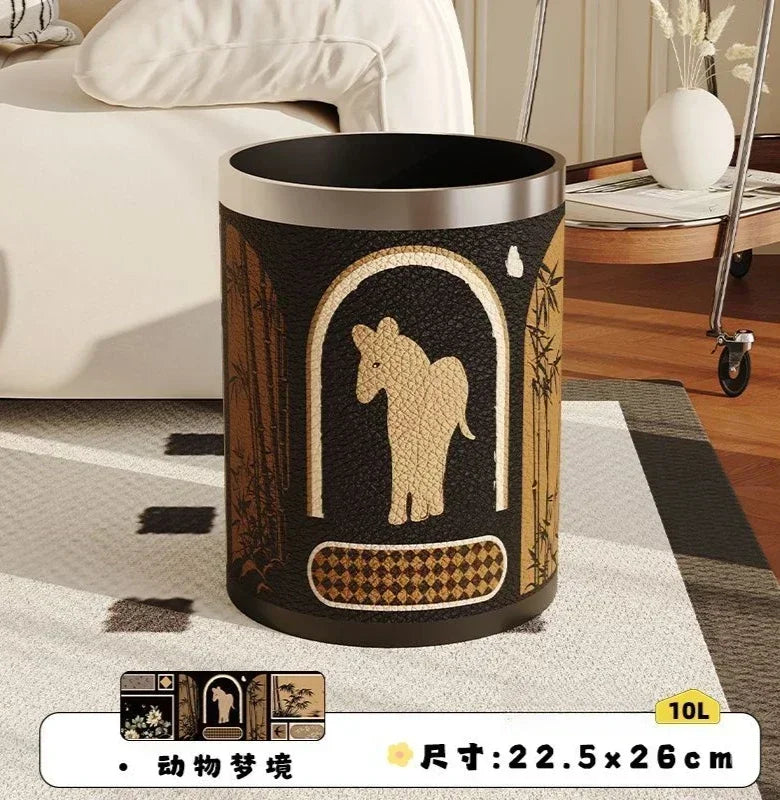 Round Leather Wastebasket – Eco-Friendly Home Trash Bin