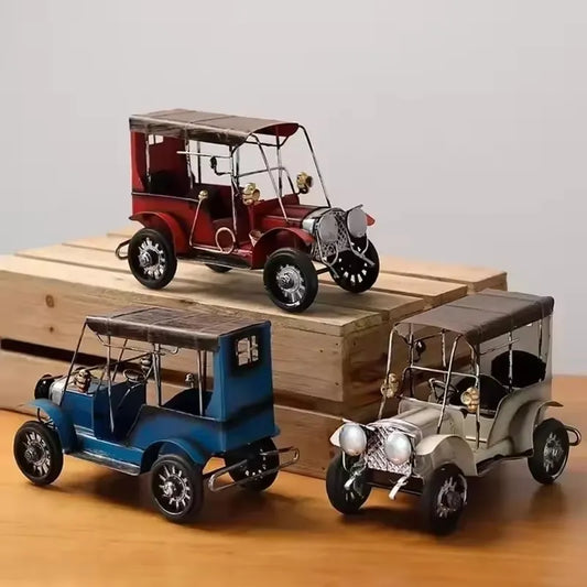 Retro Tin Antique Car Model — Vintage Wind-Up Desktop Ornament & Kids Gift