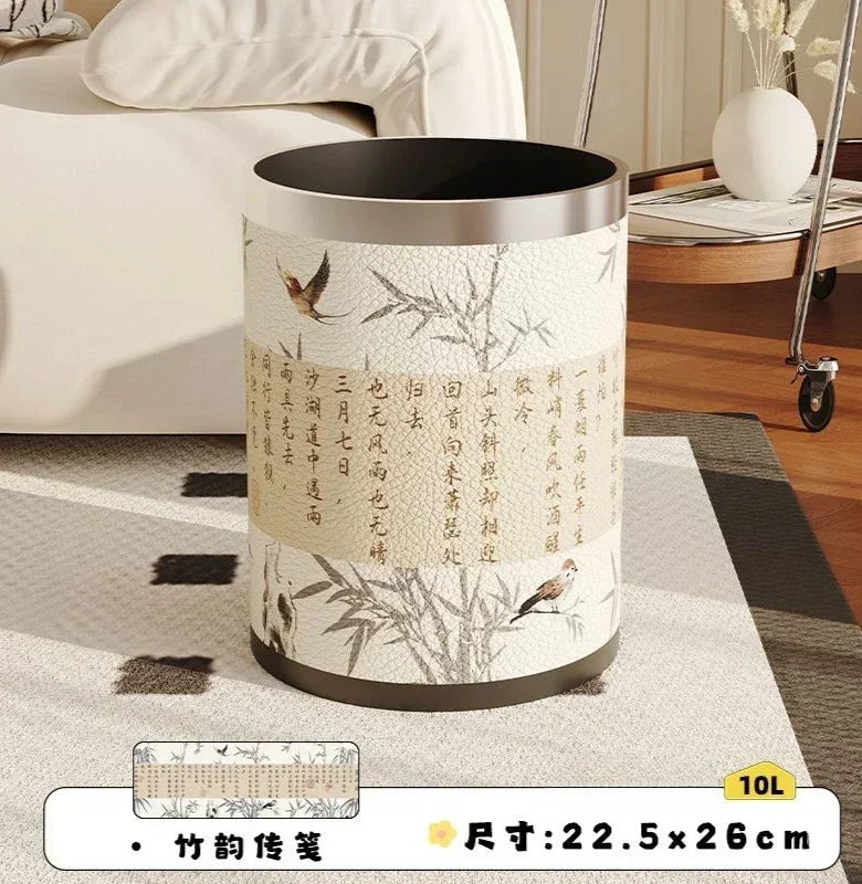 Round Leather Wastebasket – Eco-Friendly Home Trash Bin