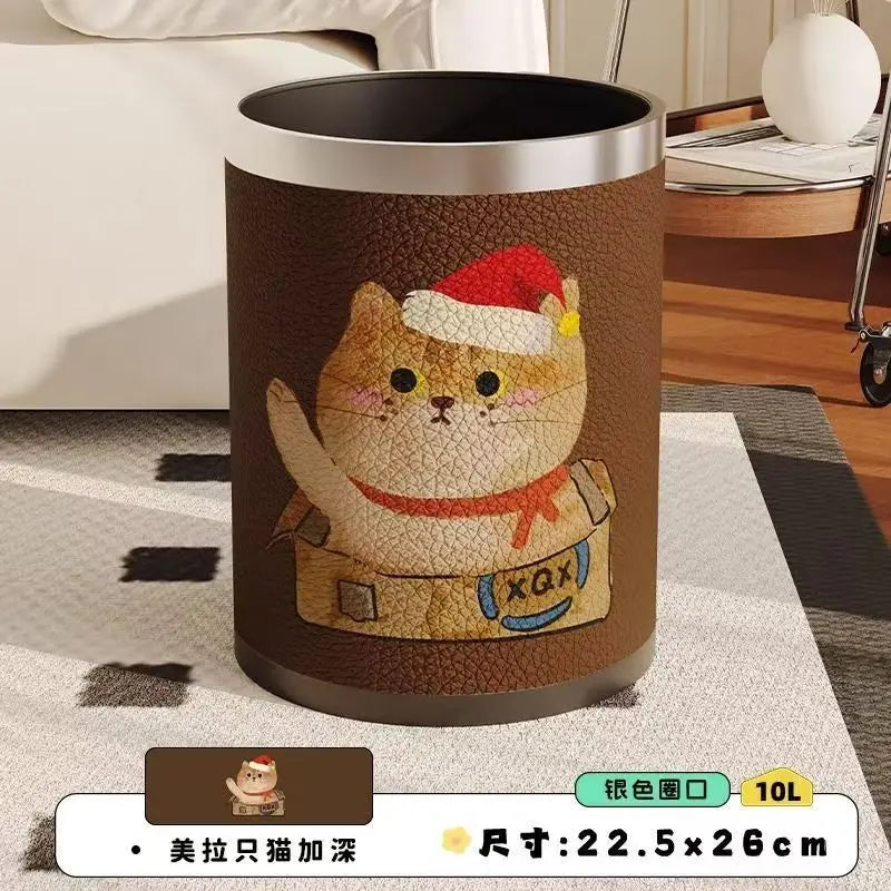 Round Leather Wastebasket – Eco-Friendly Home Trash Bin