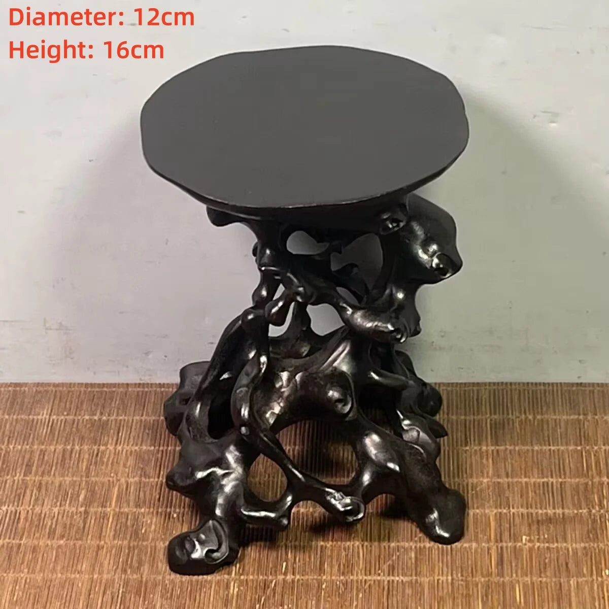 Antique Ebony Wood Display Stand Base — For Miniatures, Vases & Figurines