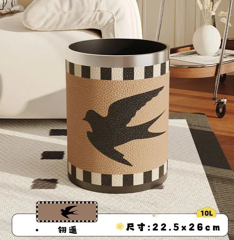 Round Leather Wastebasket – Eco-Friendly Home Trash Bin