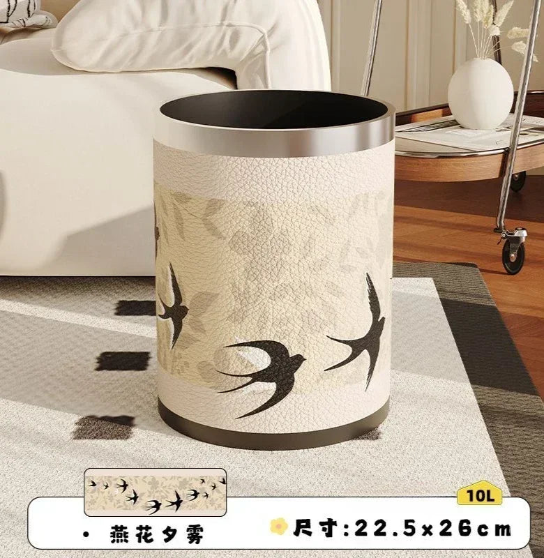 Round Leather Wastebasket – Eco-Friendly Home Trash Bin