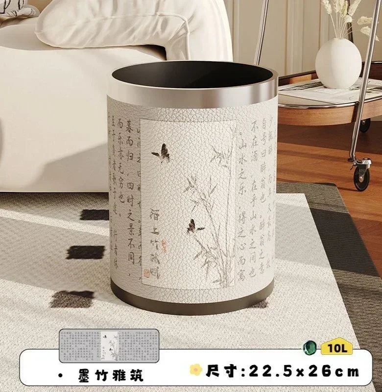 Round Leather Wastebasket – Eco-Friendly Home Trash Bin