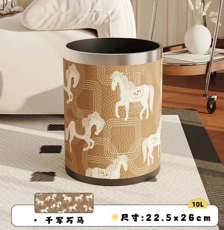Round Leather Wastebasket – Eco-Friendly Home Trash Bin