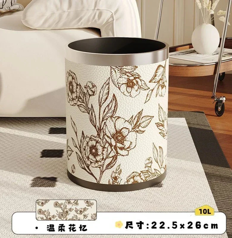Round Leather Wastebasket – Eco-Friendly Home Trash Bin