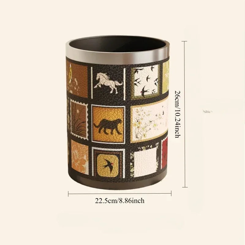 Round Leather Wastebasket – Eco-Friendly Home Trash Bin