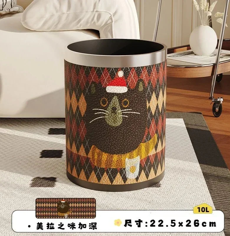Round Leather Wastebasket – Eco-Friendly Home Trash Bin