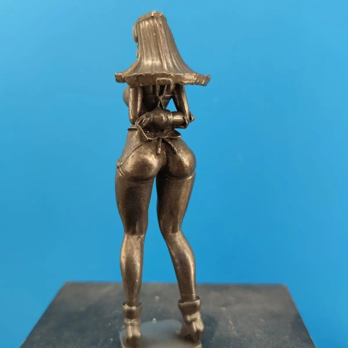 Antiqued Brass Anime Girl Miniature Figurine — Collectible Desktop Ornament