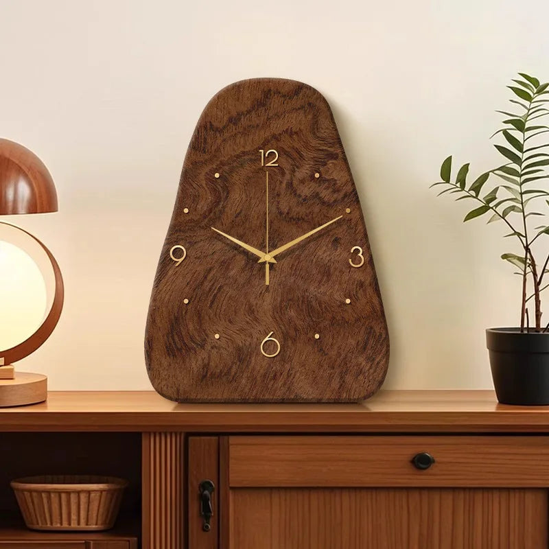 Wood Grain Geometric Silent Table and Wall Clock – Dual-Use Desk Clock