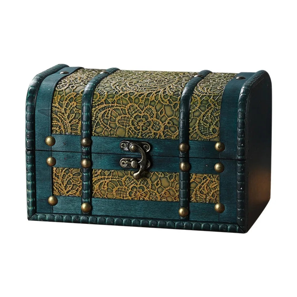 Antique Finish Wooden Jewelry & Keepsake Box — Carved Lid Home Decoration